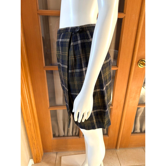 Vintage Y2K Blue Green Plaid Wool Blend Sz 6 Mini Skirt Wrap Old Navy - Picture 2 of 8